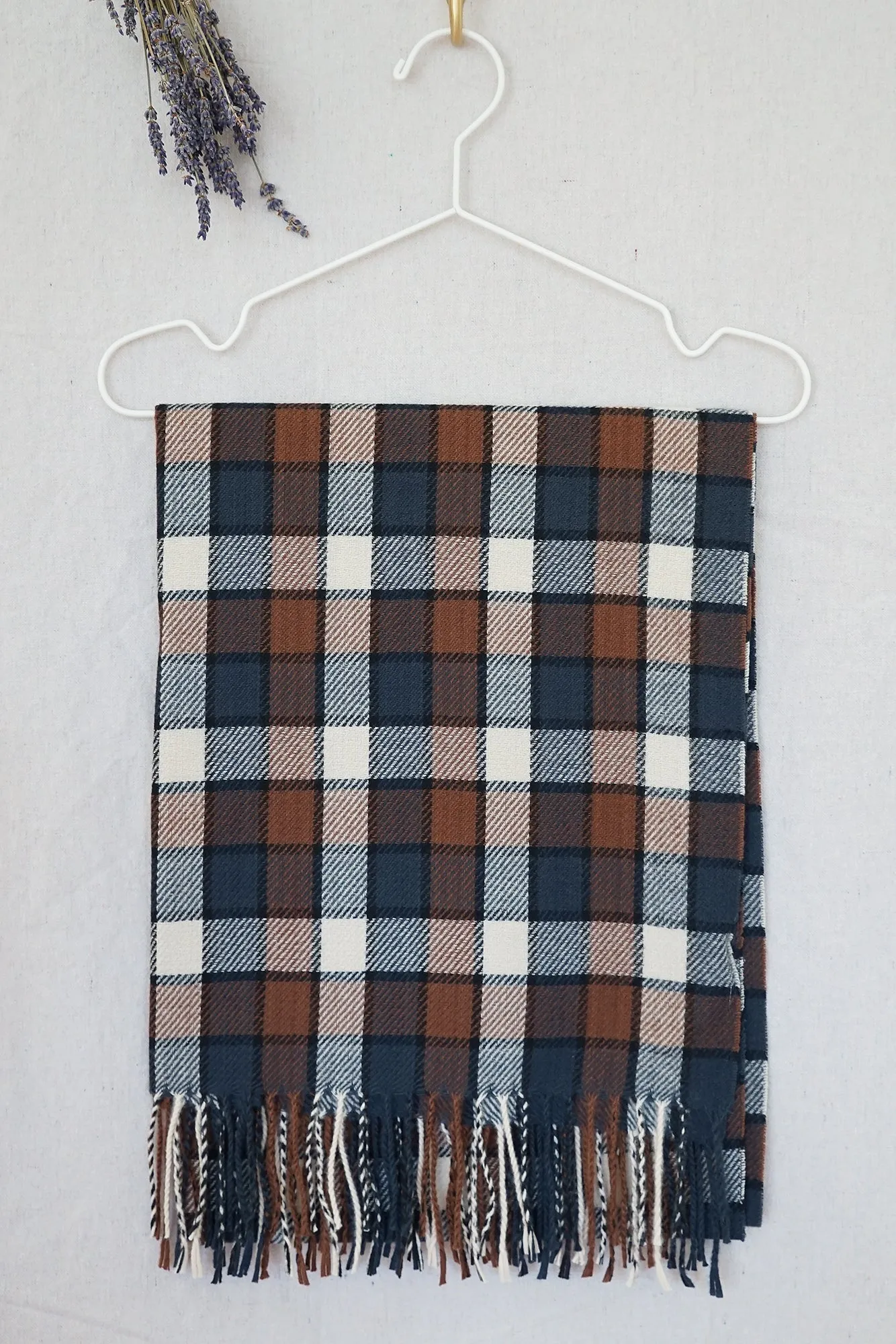 Knit Checker Scarf- Rust