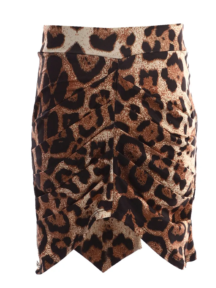 Latin Dance Leopard Print Pleated Skirt Professional Exercise Bottoms