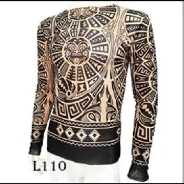 Long Sleeve Elastic Modal Thin All Over Print O-Neck Tattoo Shirt