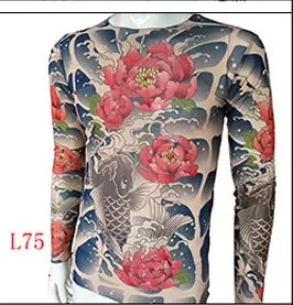 Long Sleeve Elastic Modal Thin All Over Print O-Neck Tattoo Shirt