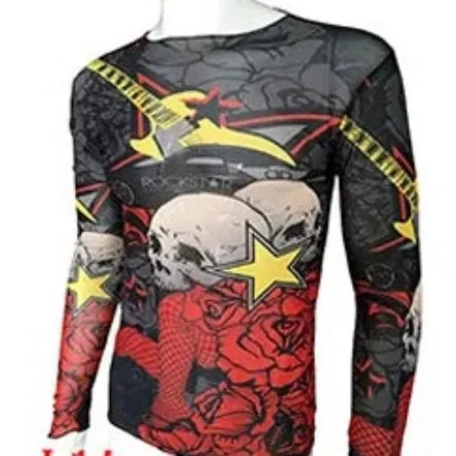 Long Sleeve Elastic Modal Thin All Over Print O-Neck Tattoo Shirt