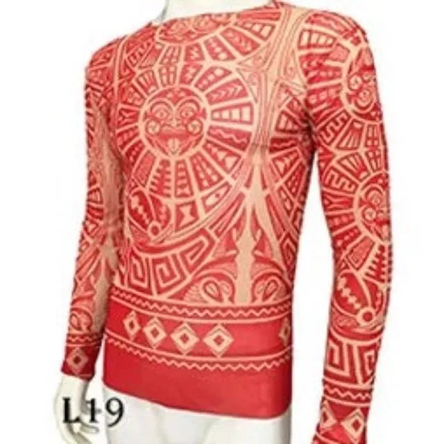 Long Sleeve Elastic Modal Thin All Over Print O-Neck Tattoo Shirt