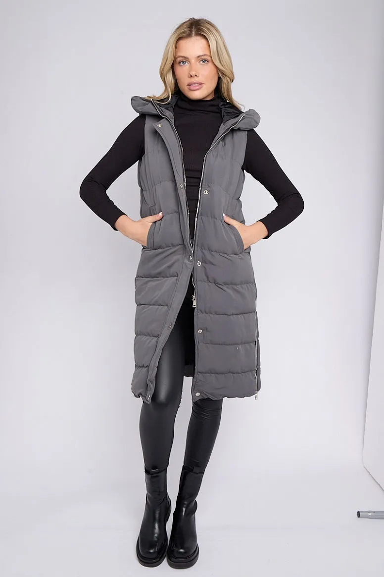 Longline Padded Hooded Gilet - Jayla