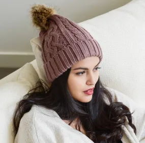 Mauve Cable Knit Beanie