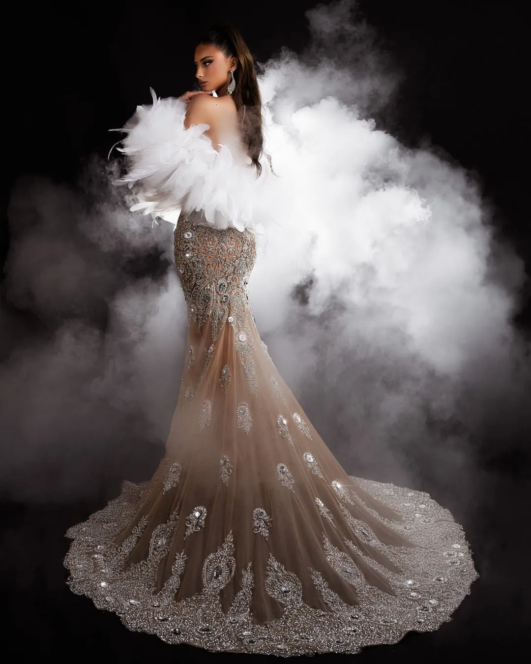 Meliora Silver Dress with Crystals and Flowers
