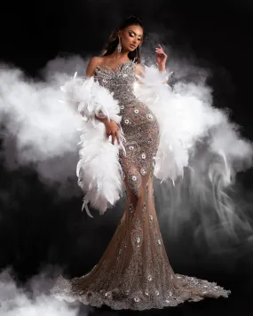 Meliora Silver Dress with Crystals and Flowers