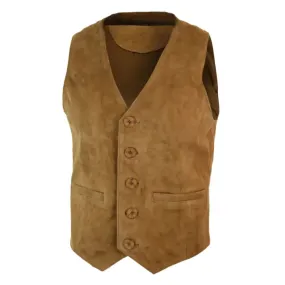 Men's Suede Leather Retro Vintage Western Waistcoat Gilet