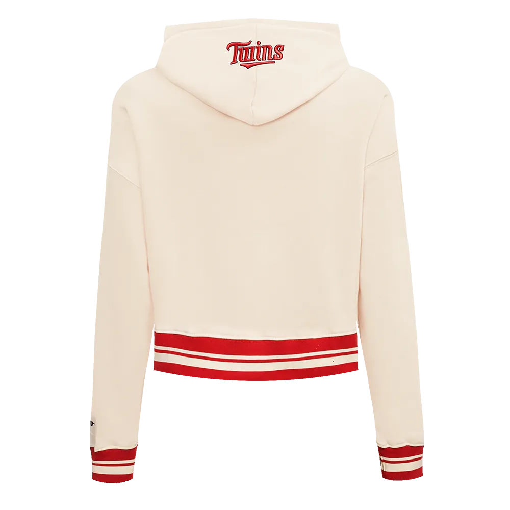 MLB MINNESOTA TWINS RETRO CLASSIC WOMEN'S RIB CROPPED PO HOODIE (EGGSHELL/ RED)