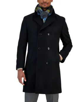 Nautica Mens Regular fit Overcoat Coat 46 L Black Solid Double Breasted