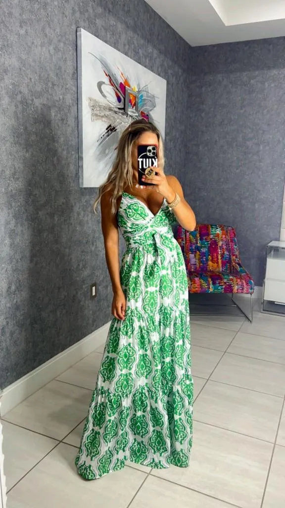 P564 Printed maxi dress open back