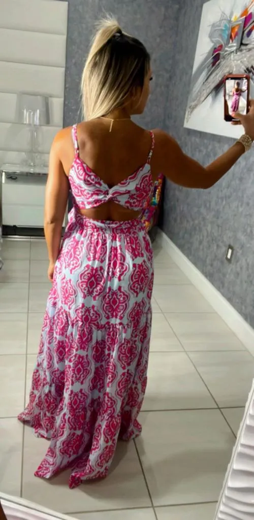 P564 Printed maxi dress open back