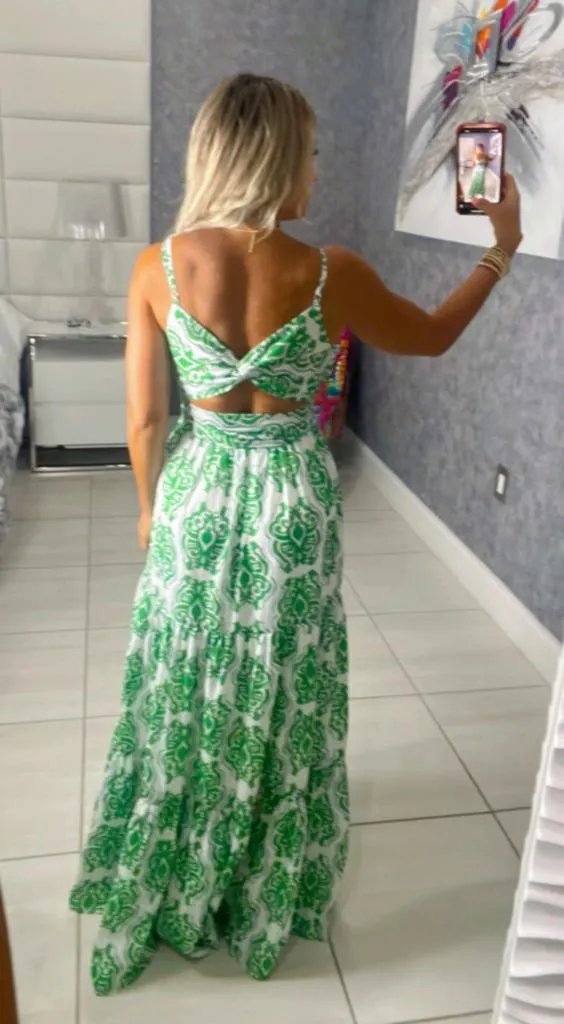 P564 Printed maxi dress open back