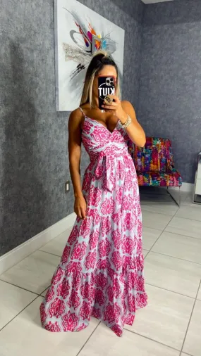 P564 Printed maxi dress open back