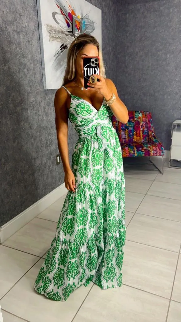 P564 Printed maxi dress open back