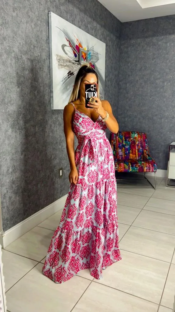 P564 Printed maxi dress open back