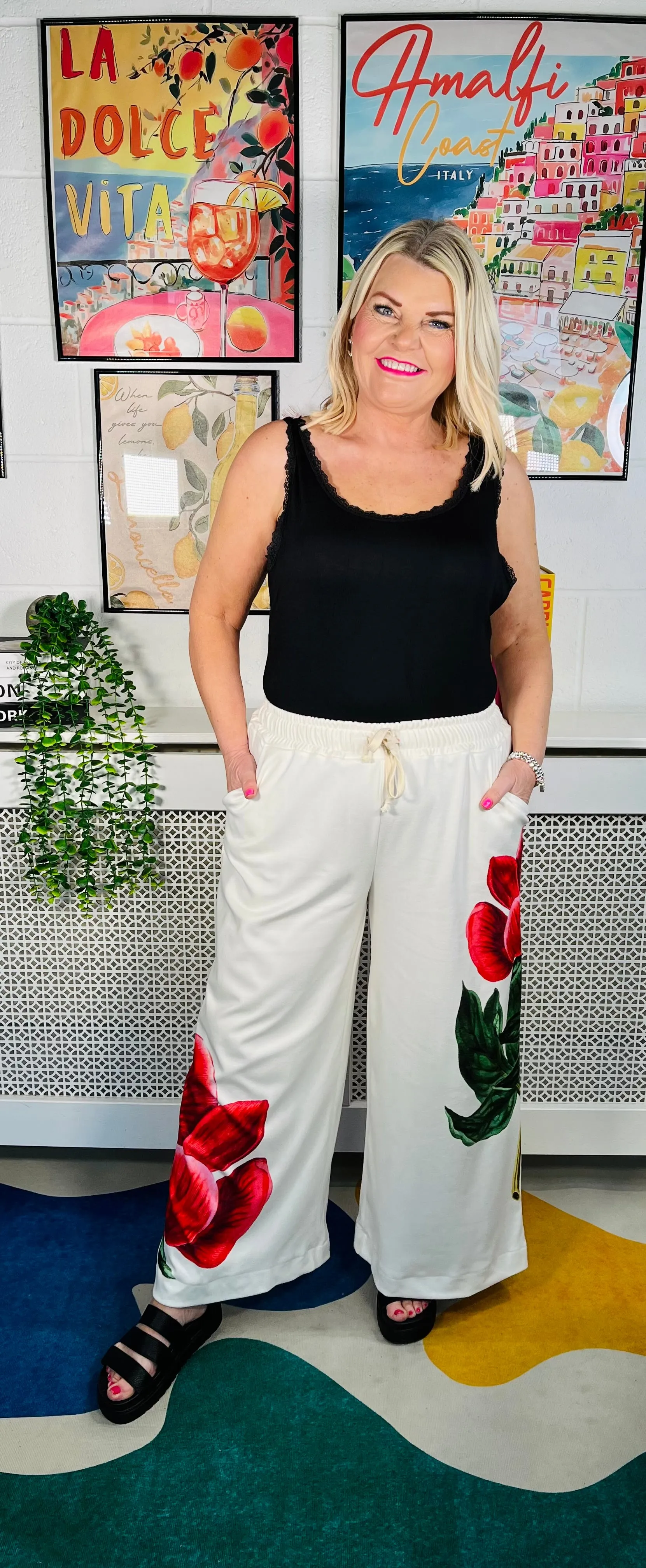 Petal Play Wide Leg Joggers - Vanilla
