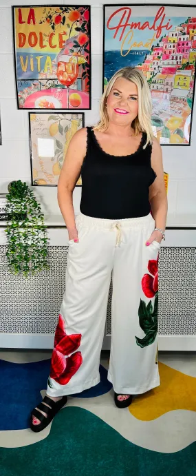 Petal Play Wide Leg Joggers - Vanilla