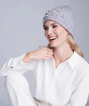 Pia Rossini Christian Silver Grey Chunky Knit Hat Pearl Embellished Hat