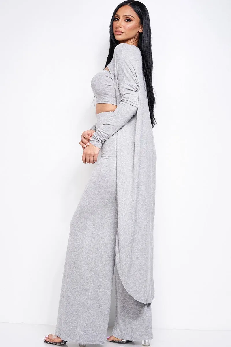Rayon Spandex Tube Top, Long Sleeve Cape Top And Wide Leg Pants 3 Piece Set