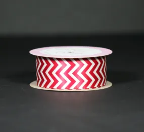 Red Chevron Ribbon on 1.5" Antique White Single Face Satin Ribbon