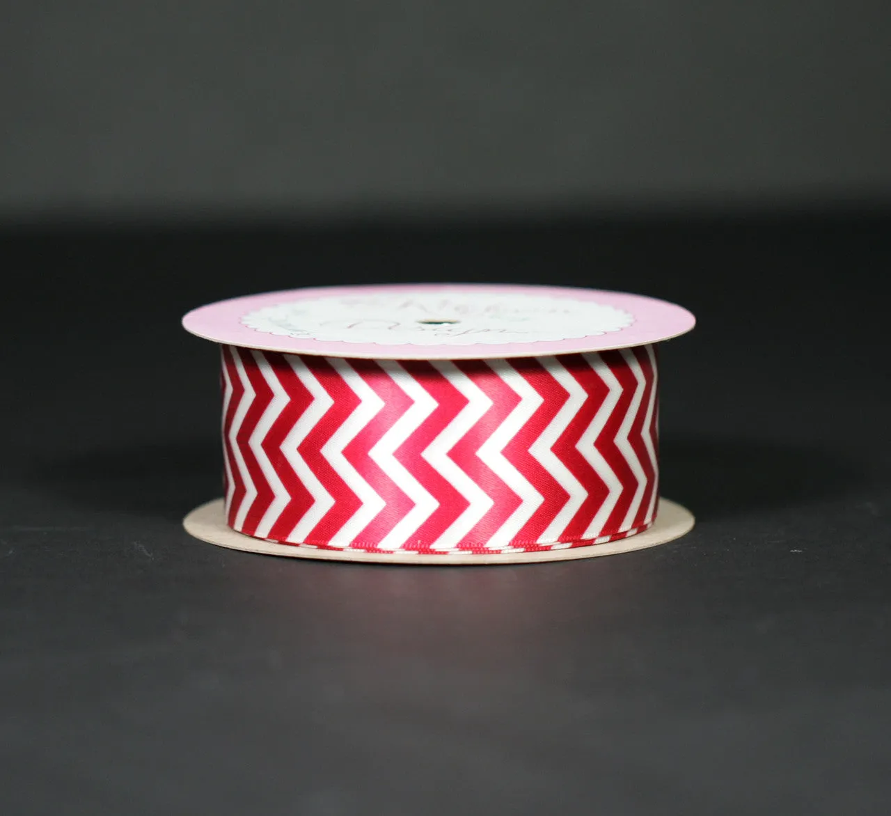 Red Chevron Ribbon on 1.5" Antique White Single Face Satin Ribbon