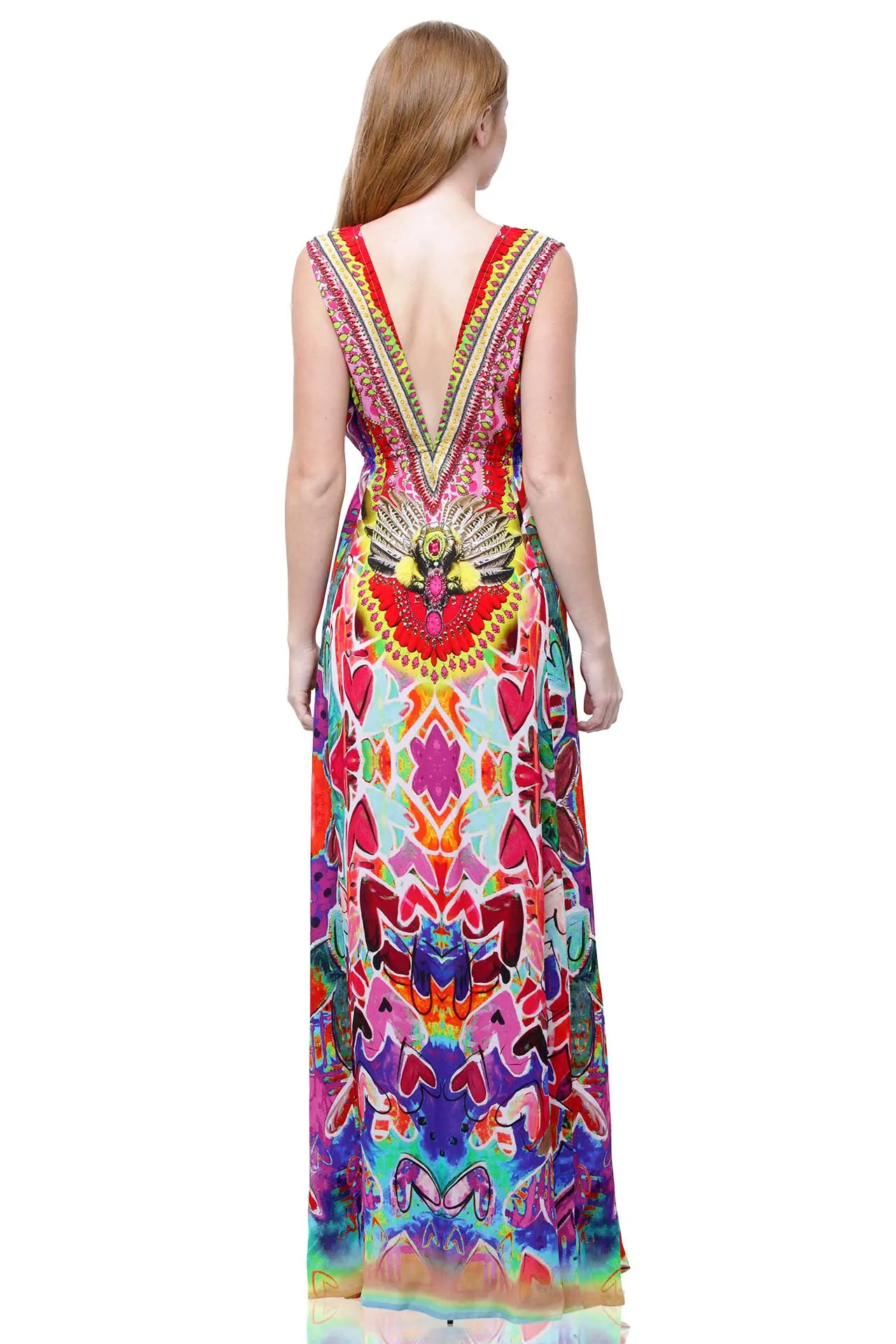Red Plunging V Neckline Maxi