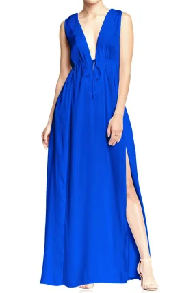 Royal Blue Long Dress With High Slit