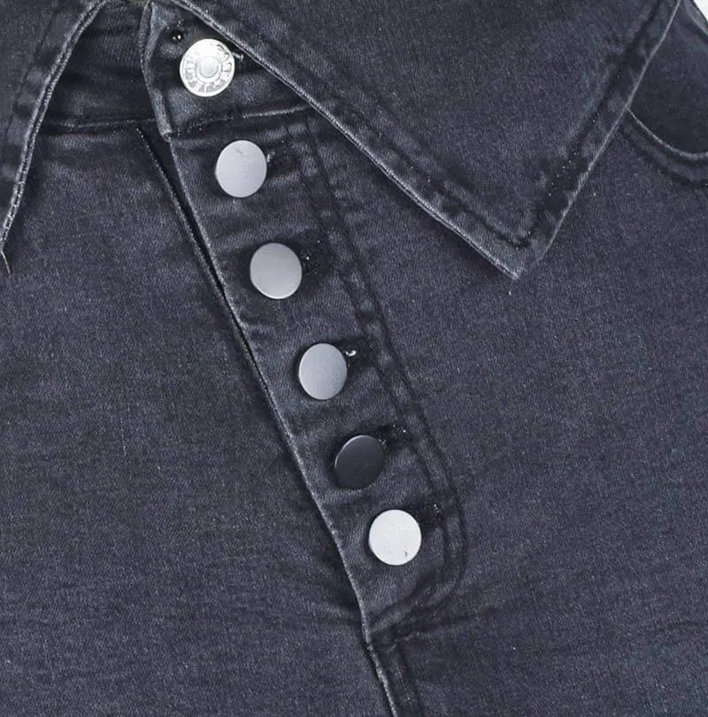 Sexy Gray High Waist Button Skinny Pants