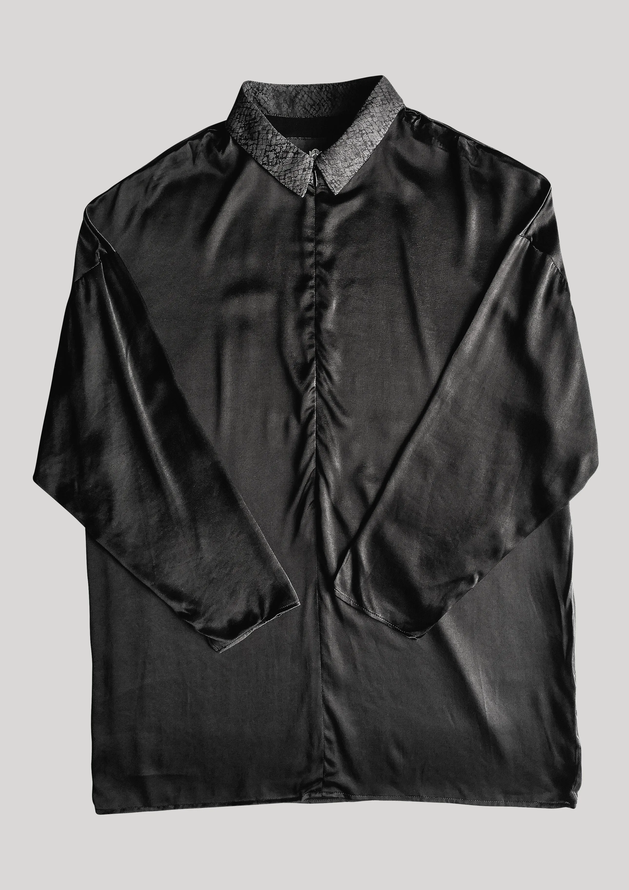 SHIRT COLLAR ZIP - SILKY RAYON SATIN black