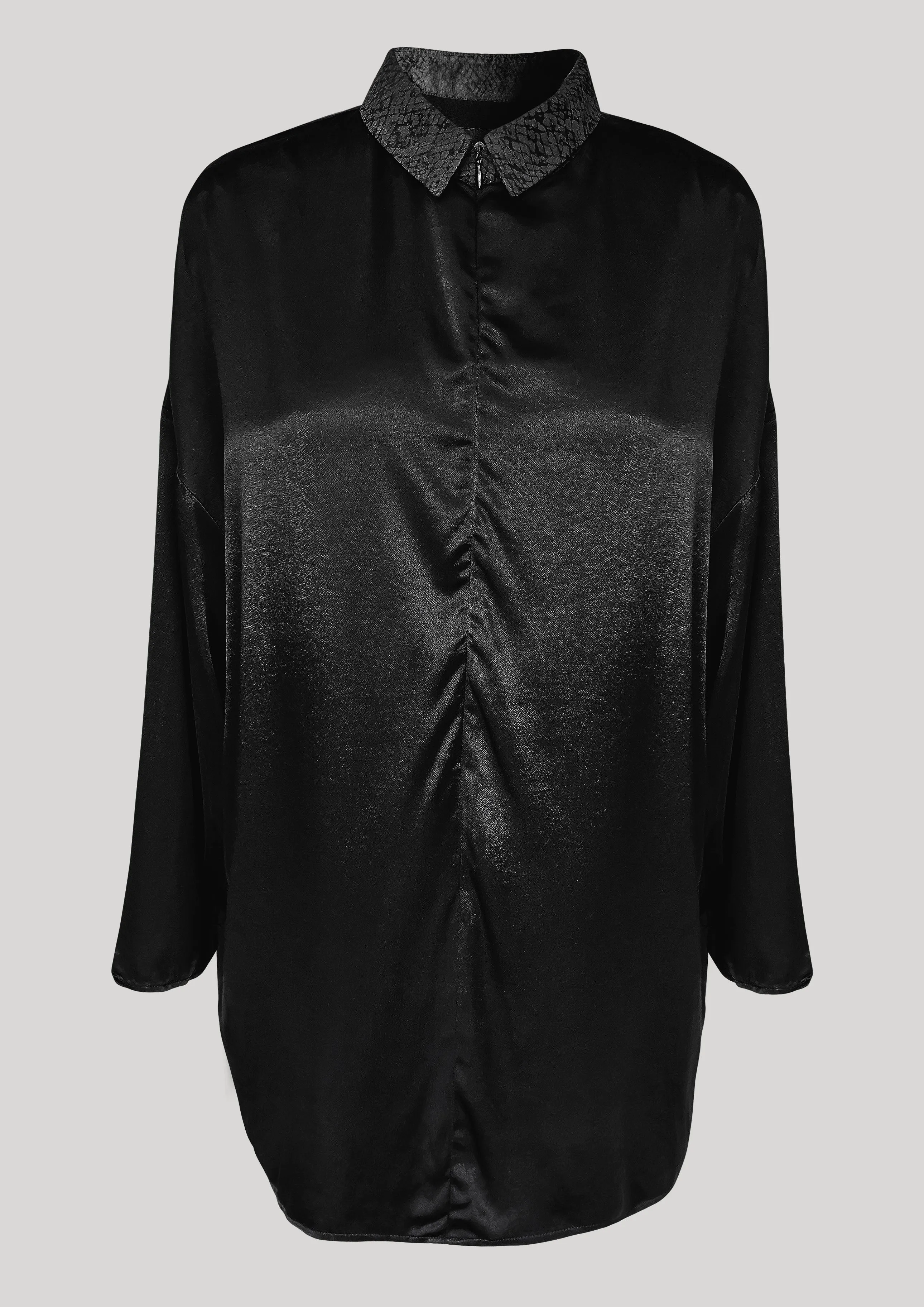 SHIRT COLLAR ZIP - SILKY RAYON SATIN black