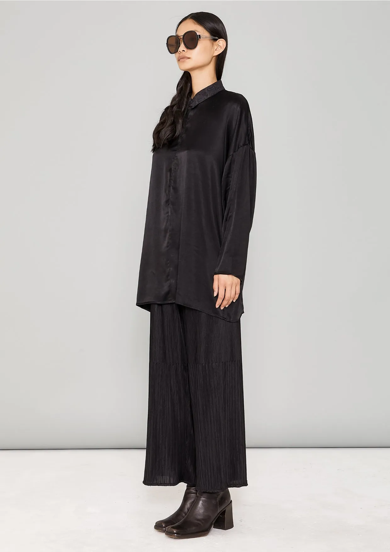 SHIRT COLLAR ZIP - SILKY RAYON SATIN black