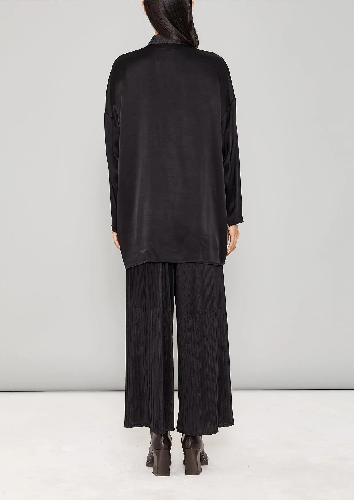 SHIRT COLLAR ZIP - SILKY RAYON SATIN black