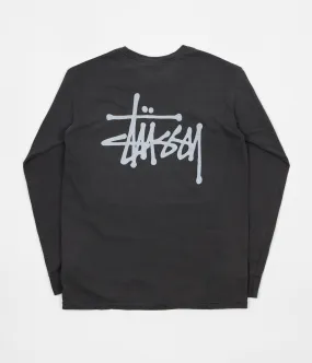Stussy Basic Stussy Pigment Dyed Long Sleeve T-Shirt - Black