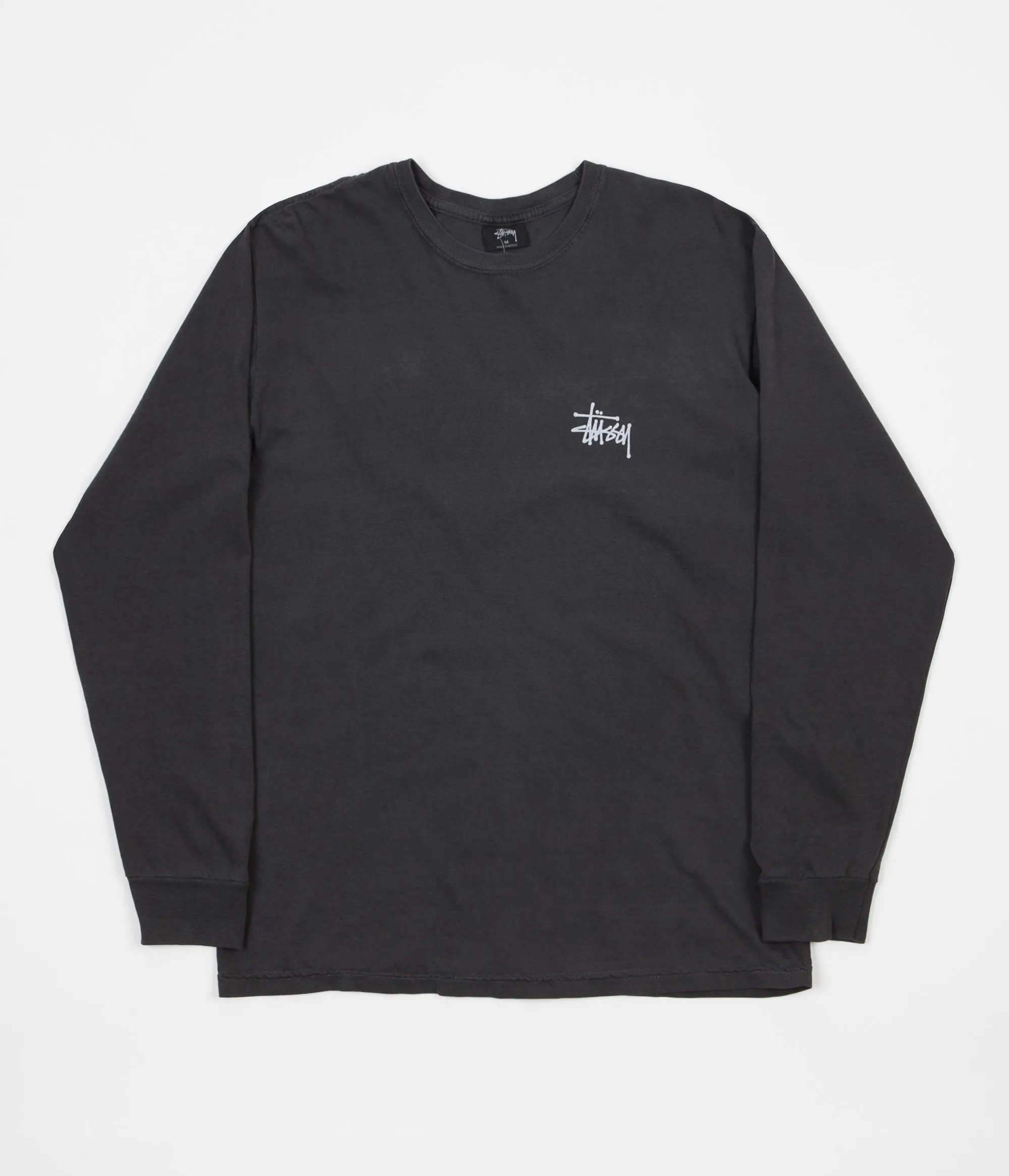 Stussy Basic Stussy Pigment Dyed Long Sleeve T-Shirt - Black