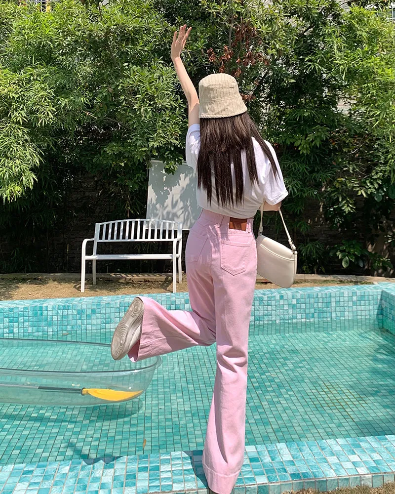 Sweet Pink High Waist Jeans Pants