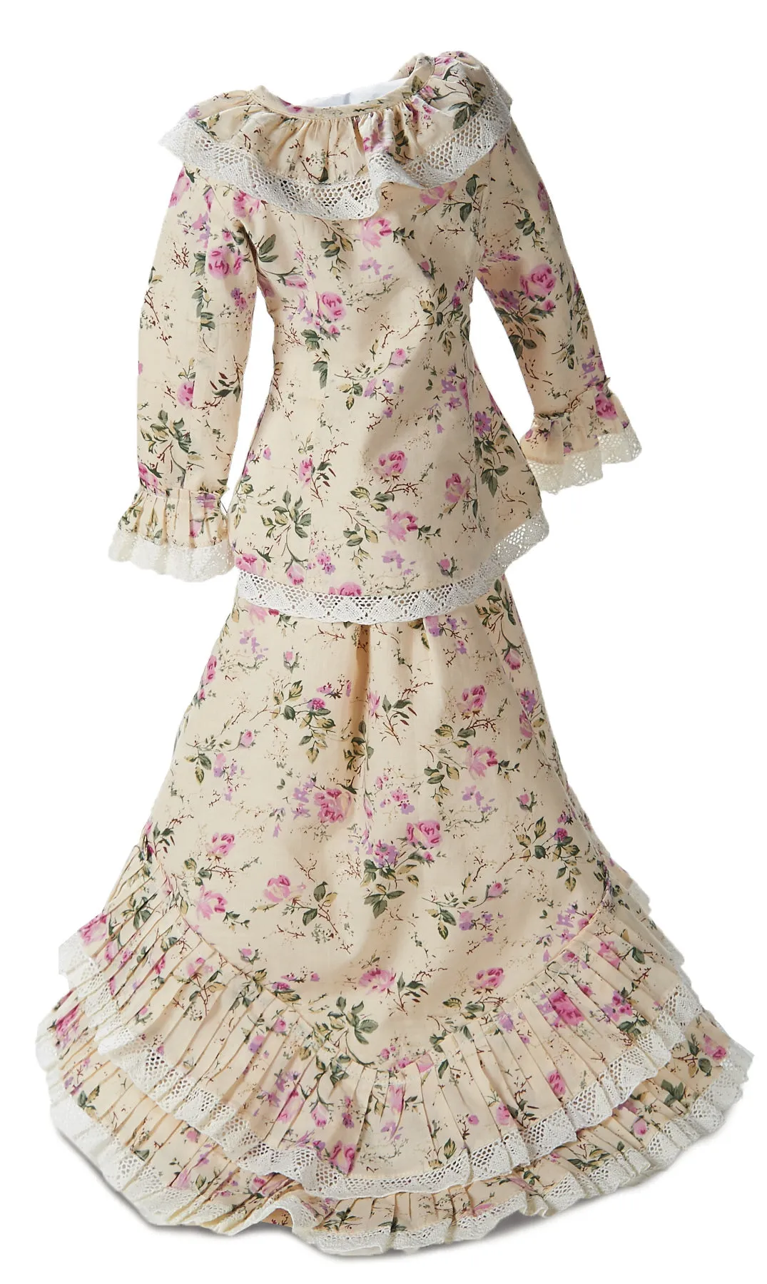 Tan With Flowered Print Lady Doll Fashion Gown