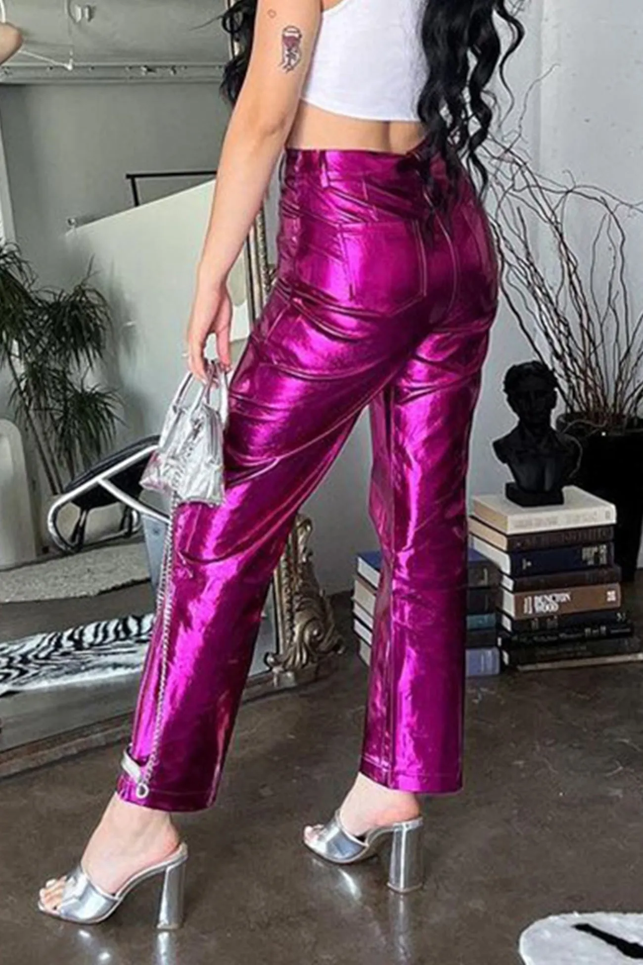 TastyHottie - High Waist Glossy PU Leather Long Pants