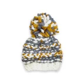 The Blueberry Hill Charlie Chunky Knit Hat ~ White/Grey/Ochre