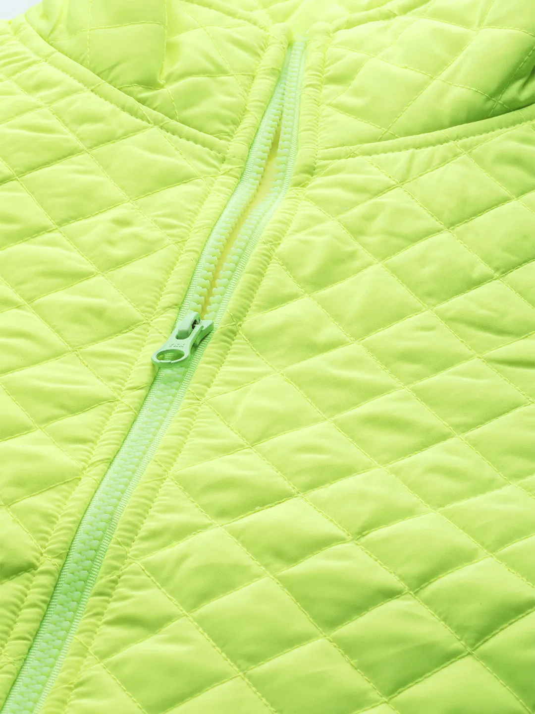 Women Neon Green Quilted Jacket