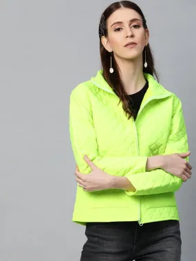 Women Neon Green Quilted Jacket