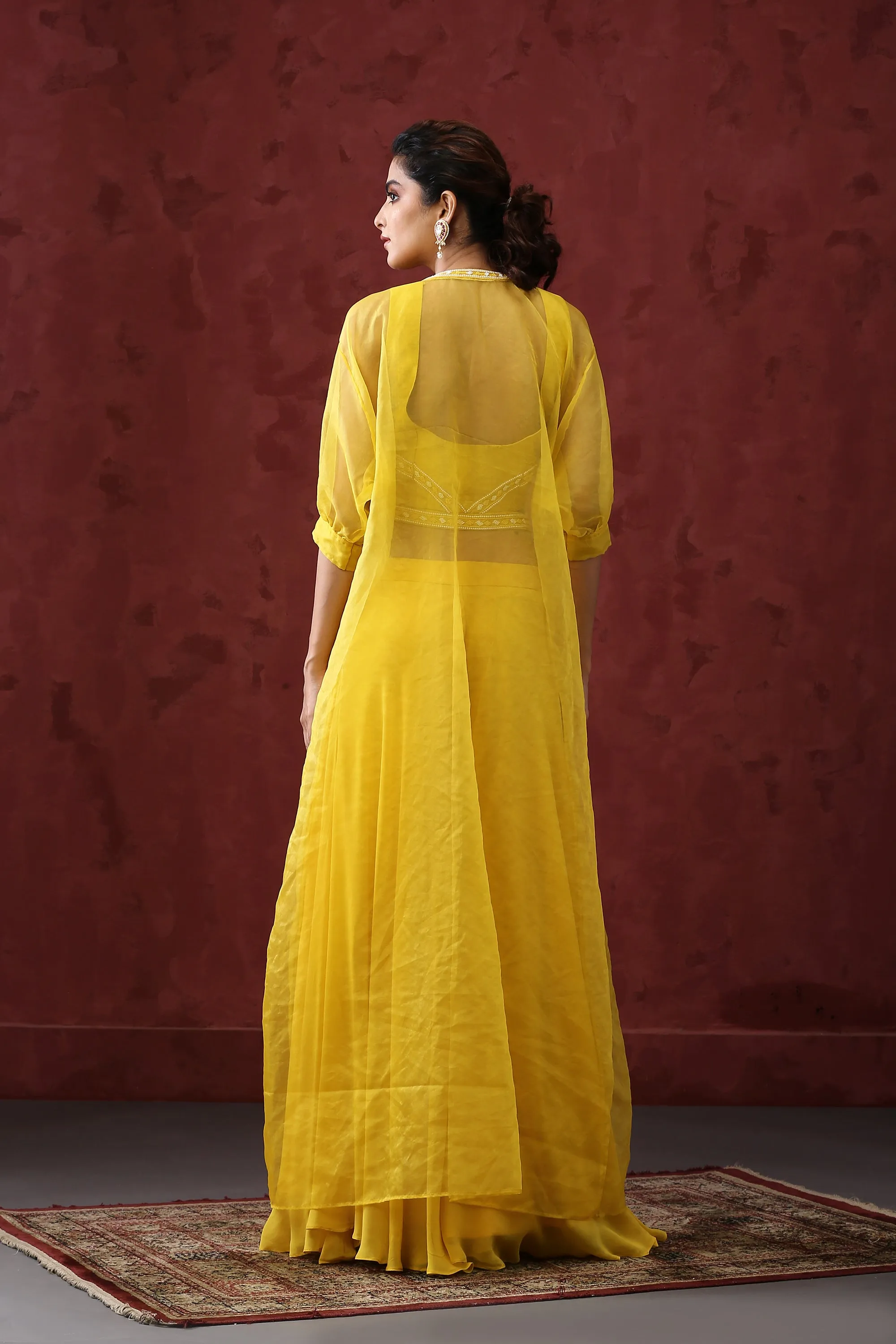Yellow Sharara Cape Dress
