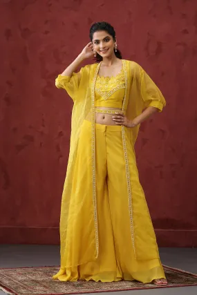 Yellow Sharara Cape Dress