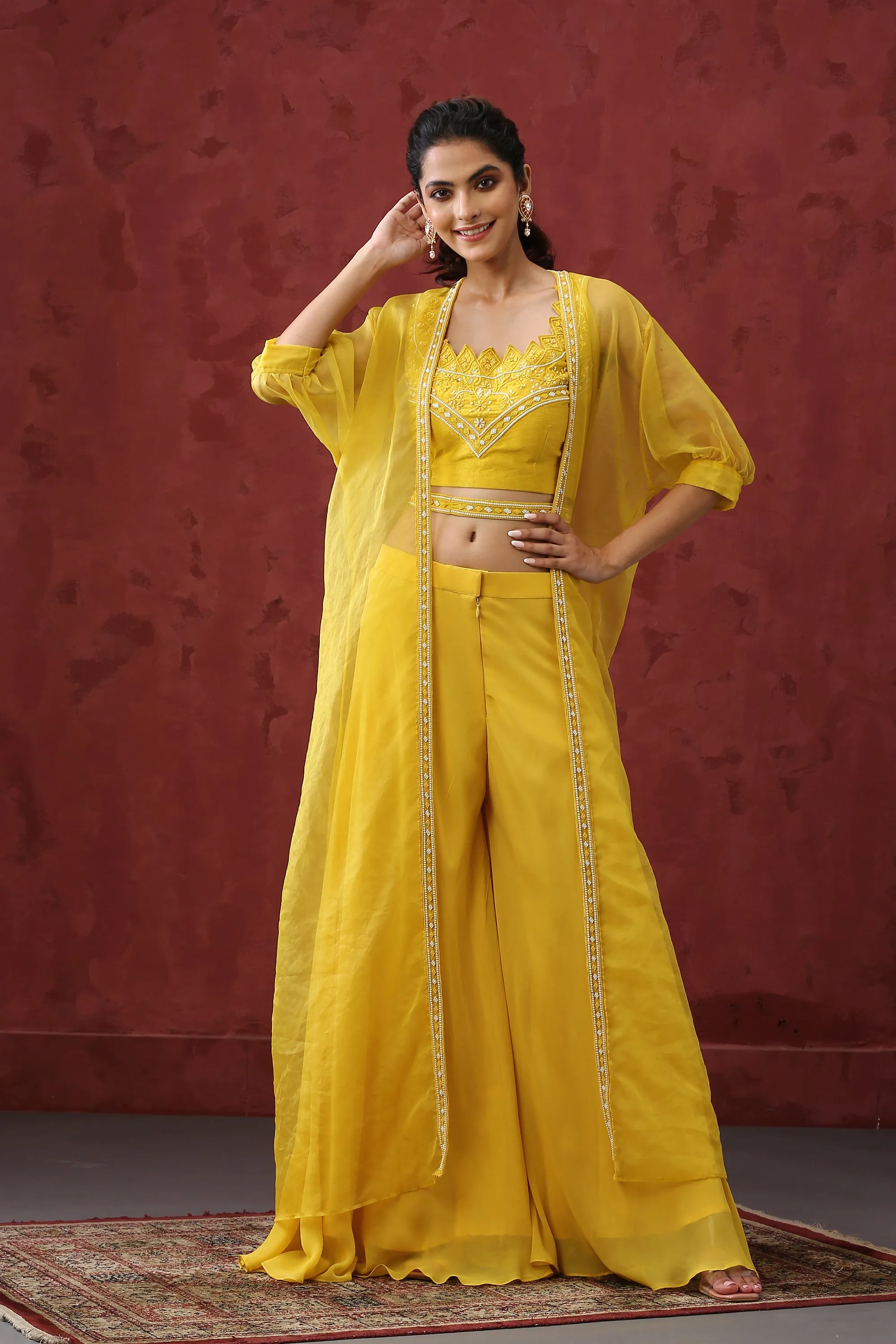 Yellow Sharara Cape Dress