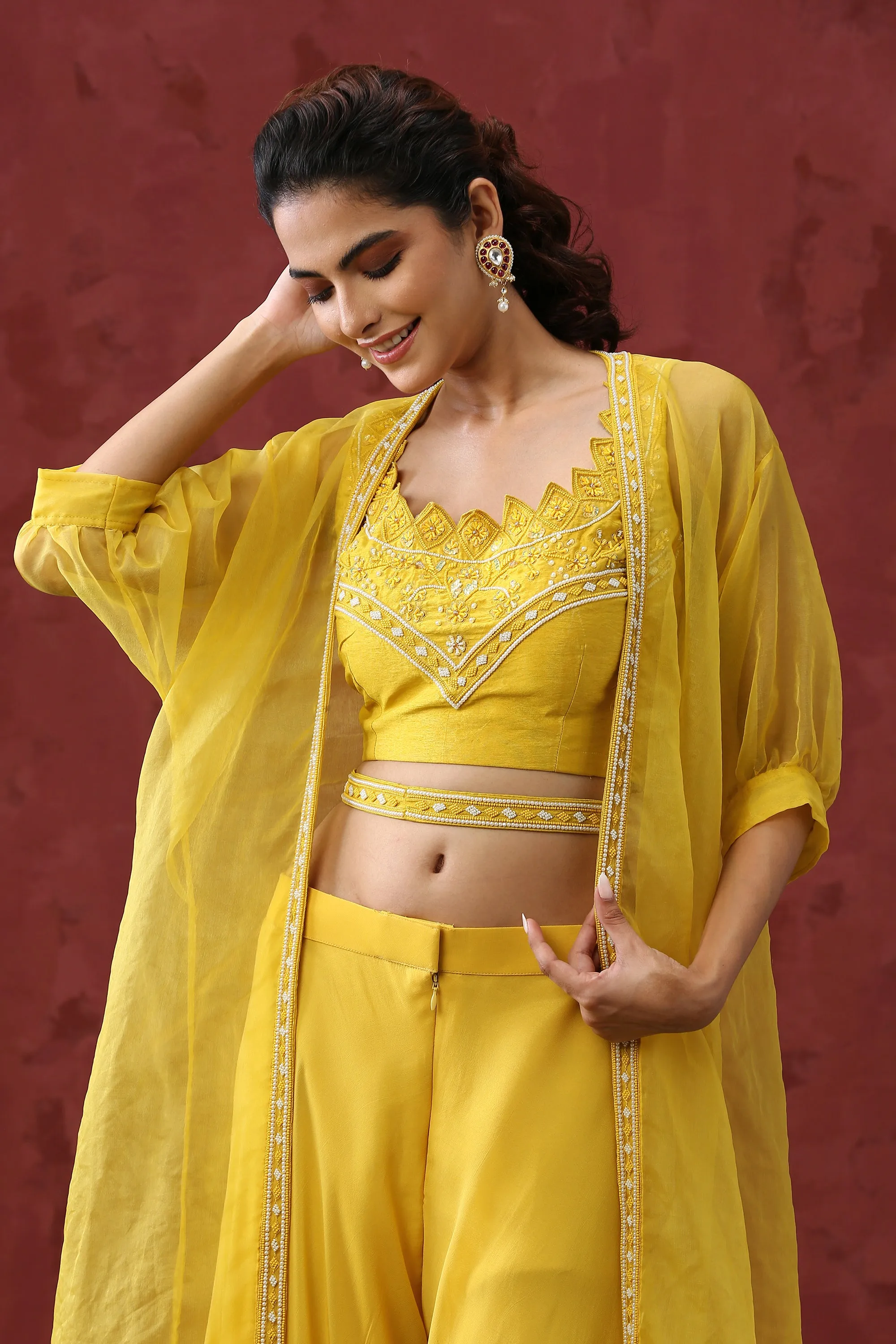 Yellow Sharara Cape Dress