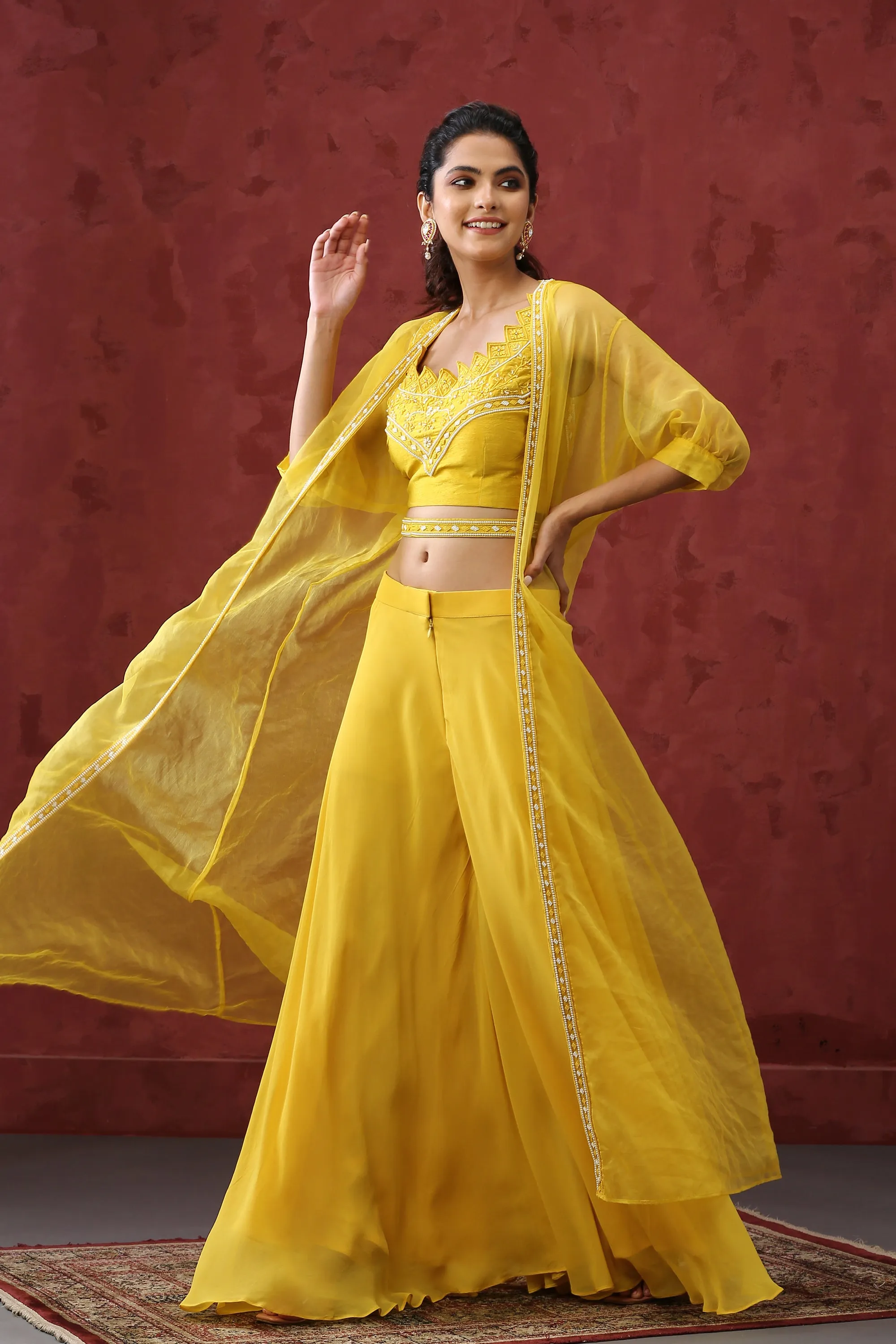 Yellow Sharara Cape Dress